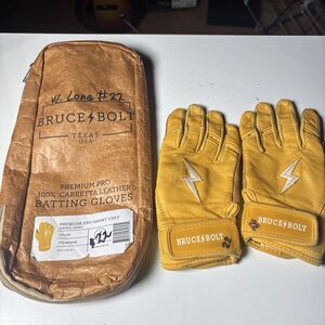 Bruce Bolt Youth Medium Batting Gloves Premium Pro Short Cuff Yellow Leather